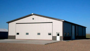Photo of a RHINO hangar with wainscot trim.
