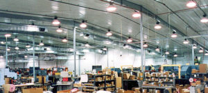 Photo of the massive interior of a manufacturing plant building