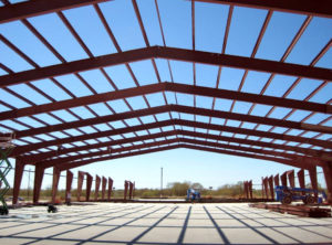 Photo of a RHINO steel warehouse under construction.