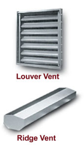 Photos of louver vents and ridge vents available from RHINO Steel Building Systems.